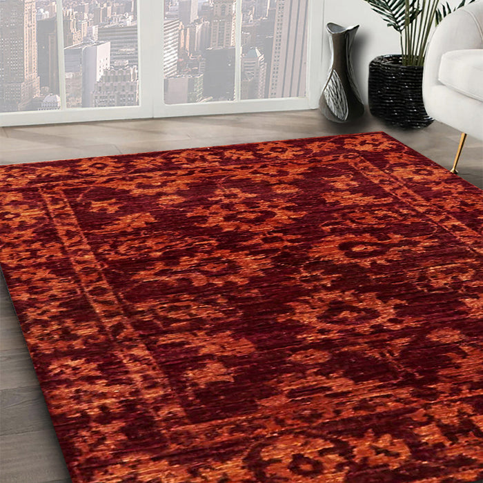Machine Washable Abstract Crimson Red Rug in a Family Room, wshabs748