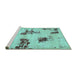 Sideview of Machine Washable Abstract Turquoise Modern Area Rugs, wshabs749turq