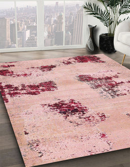 Abstract Deep Rose Pink Modern Rug in Family Room, abs749