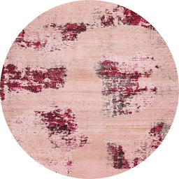 Round Machine Washable Abstract Deep Rose Pink Rug, wshabs749