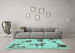 Machine Washable Abstract Turquoise Modern Area Rugs in a Living Room,, wshabs749turq