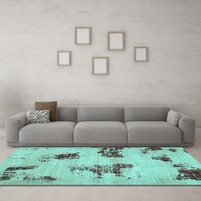Machine Washable Abstract Turquoise Modern Area Rugs in a Living Room,, wshabs749turq