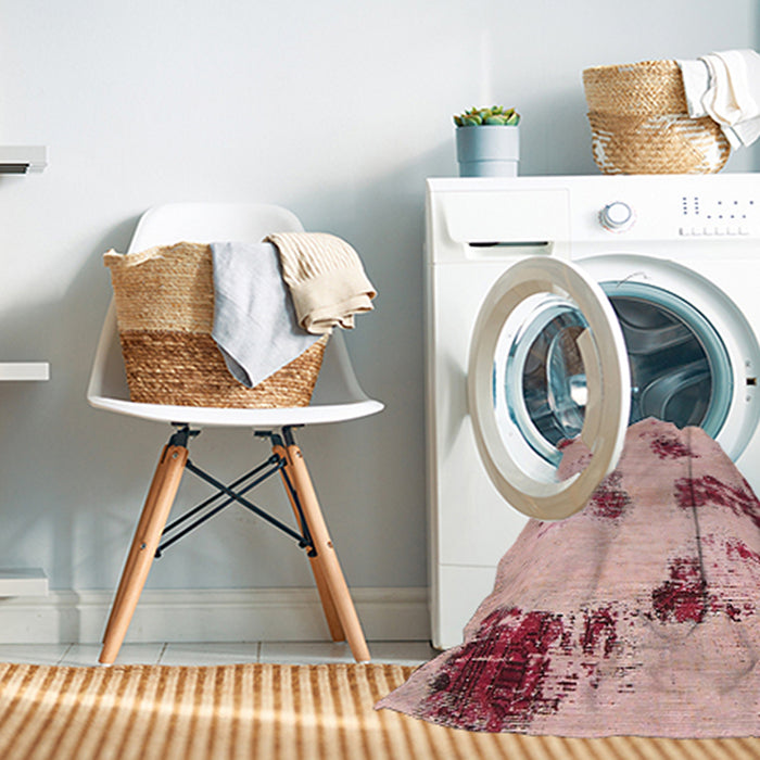 Machine Washable Abstract Deep Rose Pink Rug in a Washing Machine, wshabs749