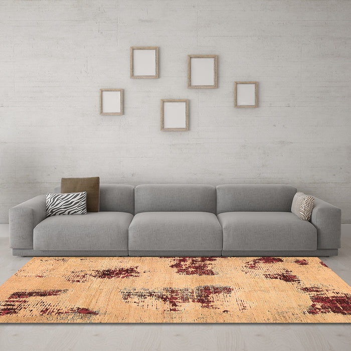 Machine Washable Abstract Brown Modern Rug in a Living Room,, wshabs749brn