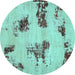 Round Abstract Turquoise Modern Rug, abs749turq