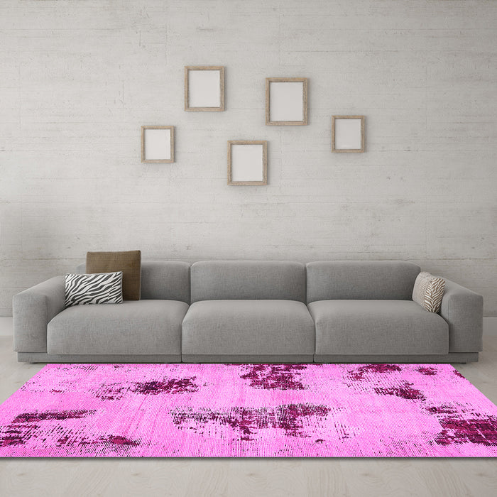 Machine Washable Abstract Pink Modern Rug in a Living Room, wshabs749pnk