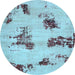 Round Abstract Light Blue Modern Rug, abs749lblu