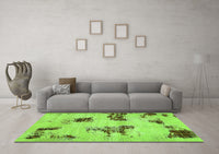 Machine Washable Abstract Green Modern Rug, wshabs749grn