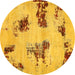 Round Machine Washable Abstract Yellow Modern Rug, wshabs749yw