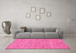 Machine Washable Abstract Pink Modern Rug in a Living Room, wshabs74pnk