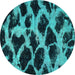 Round Machine Washable Abstract Turquoise Modern Area Rugs, wshabs750turq