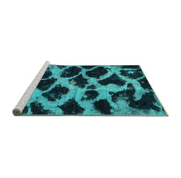 Sideview of Machine Washable Abstract Turquoise Modern Area Rugs, wshabs750turq