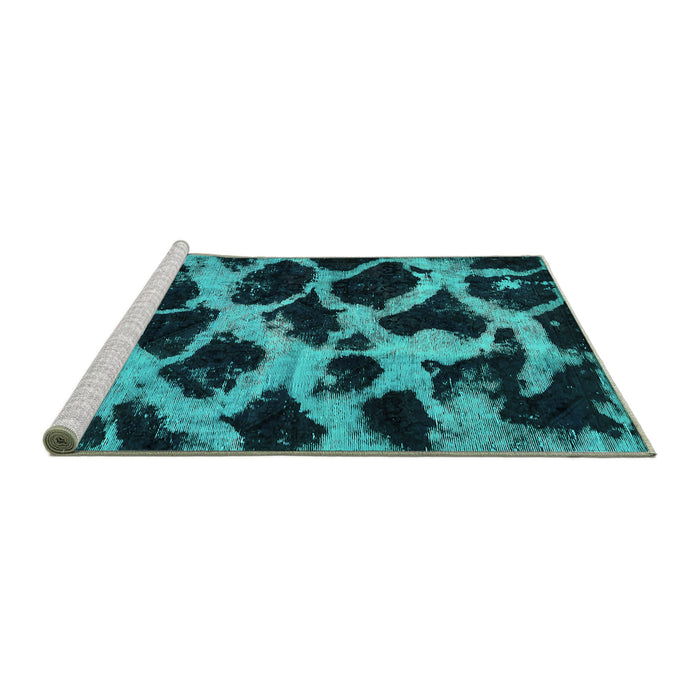 Sideview of Machine Washable Abstract Turquoise Modern Area Rugs, wshabs750turq