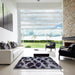 Square Abstract Dark Gray Modern Rug in a Living Room, abs750