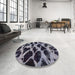 Round Abstract Dark Gray Modern Rug in a Office, abs750