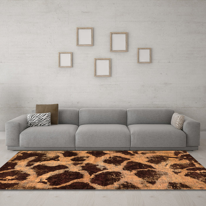 Machine Washable Abstract Orange Modern Area Rugs in a Living Room, wshabs750org