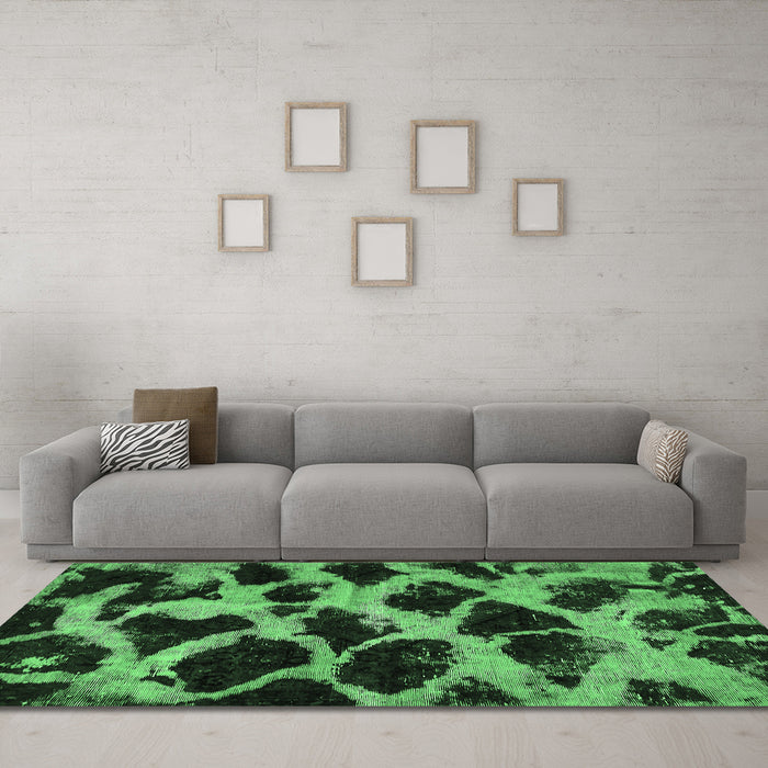 Machine Washable Abstract Emerald Green Modern Area Rugs in a Living Room,, wshabs750emgrn