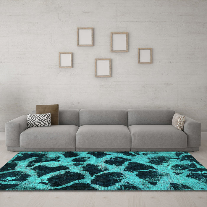Machine Washable Abstract Turquoise Modern Area Rugs in a Living Room,, wshabs750turq