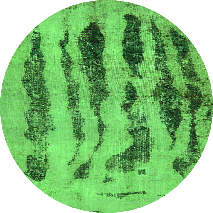 Round Machine Washable Abstract Green Modern Area Rugs, wshabs751grn