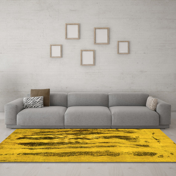 Machine Washable Abstract Yellow Modern Rug in a Living Room, wshabs751yw