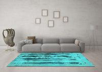 Machine Washable Abstract Turquoise Modern Rug, wshabs751turq