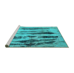 Sideview of Machine Washable Abstract Turquoise Modern Area Rugs, wshabs751turq