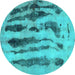 Round Abstract Turquoise Modern Rug, abs751turq