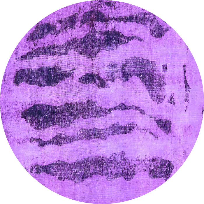 Round Machine Washable Abstract Purple Modern Area Rugs, wshabs751pur