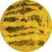 Round Machine Washable Abstract Yellow Modern Rug, wshabs751yw