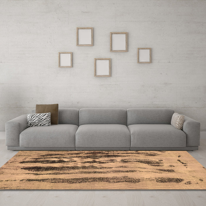 Machine Washable Abstract Brown Modern Rug in a Living Room,, wshabs751brn