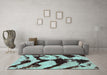 Machine Washable Abstract Turquoise Modern Area Rugs in a Living Room,, wshabs752turq