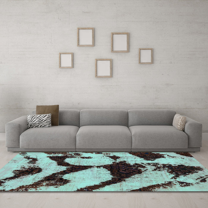Machine Washable Abstract Turquoise Modern Area Rugs in a Living Room,, wshabs752turq