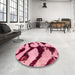 Round Abstract Bright Maroon Red Modern Rug in a Office, abs752