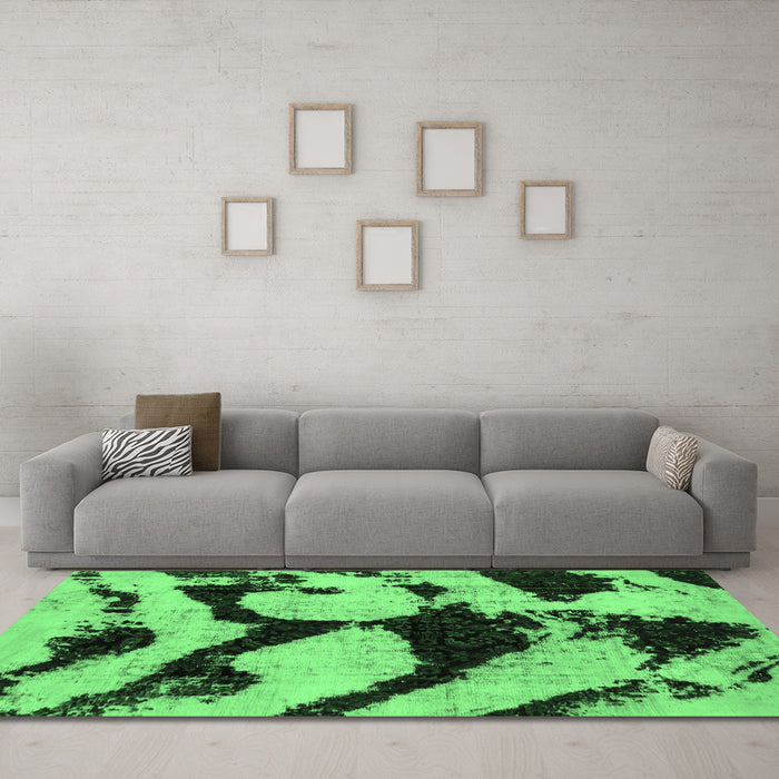 Machine Washable Abstract Emerald Green Modern Area Rugs in a Living Room,, wshabs752emgrn