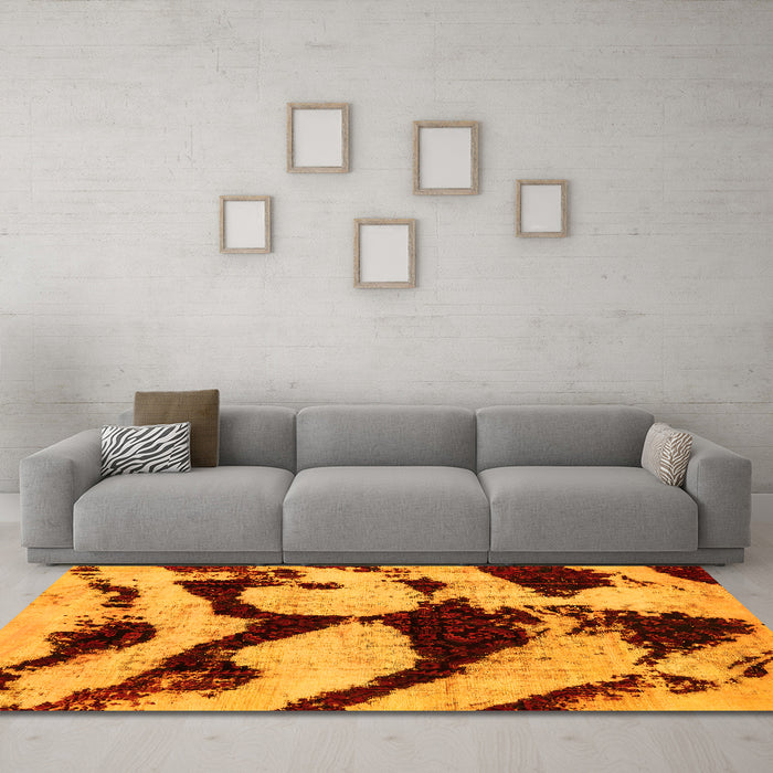 Machine Washable Abstract Yellow Modern Rug in a Living Room, wshabs752yw