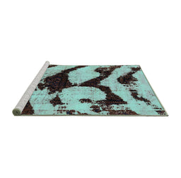 Sideview of Machine Washable Abstract Turquoise Modern Area Rugs, wshabs752turq