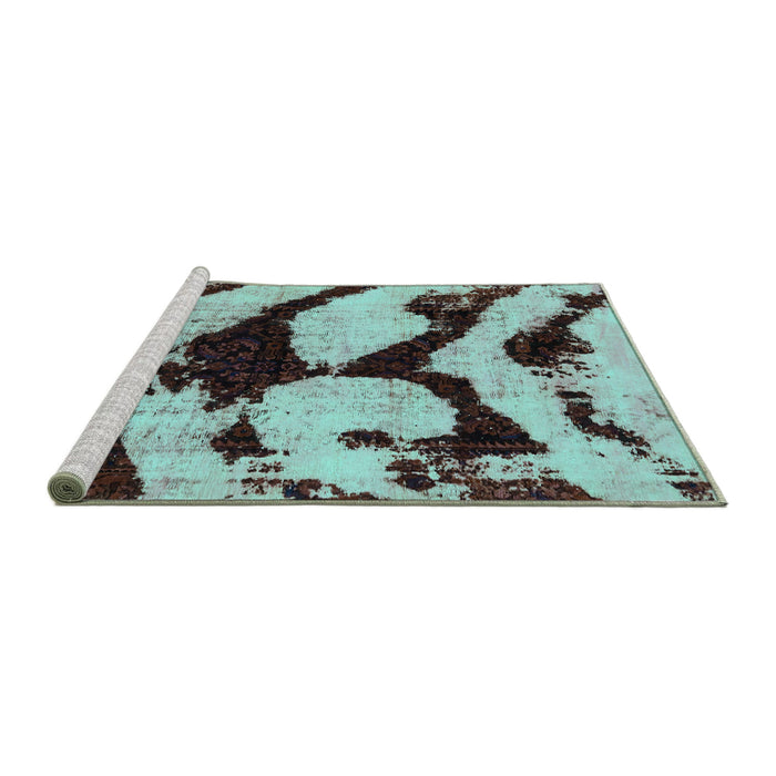 Sideview of Machine Washable Abstract Turquoise Modern Area Rugs, wshabs752turq