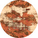 Round Machine Washable Abstract Orange Modern Area Rugs, wshabs753org