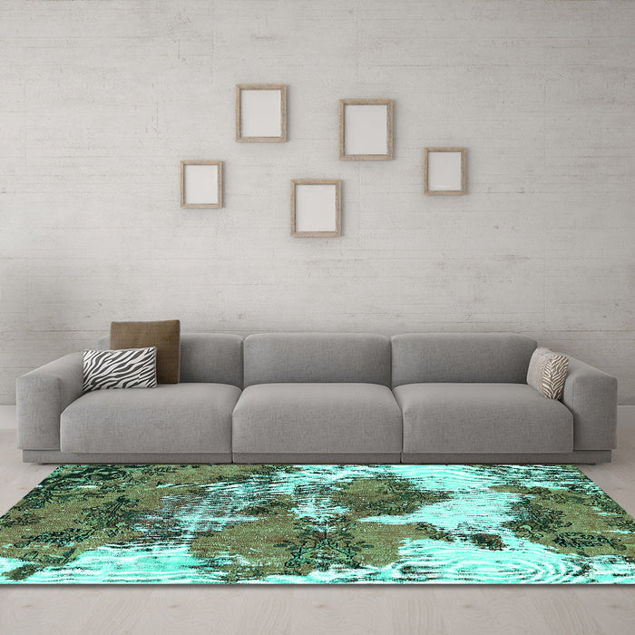 Machine Washable Abstract Turquoise Modern Area Rugs in a Living Room,, wshabs753turq