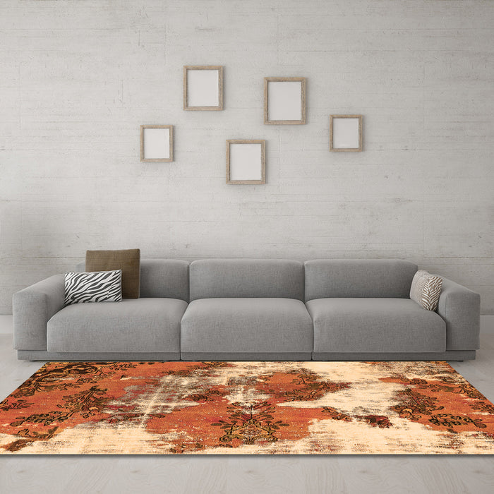 Machine Washable Abstract Orange Modern Area Rugs in a Living Room, wshabs753org