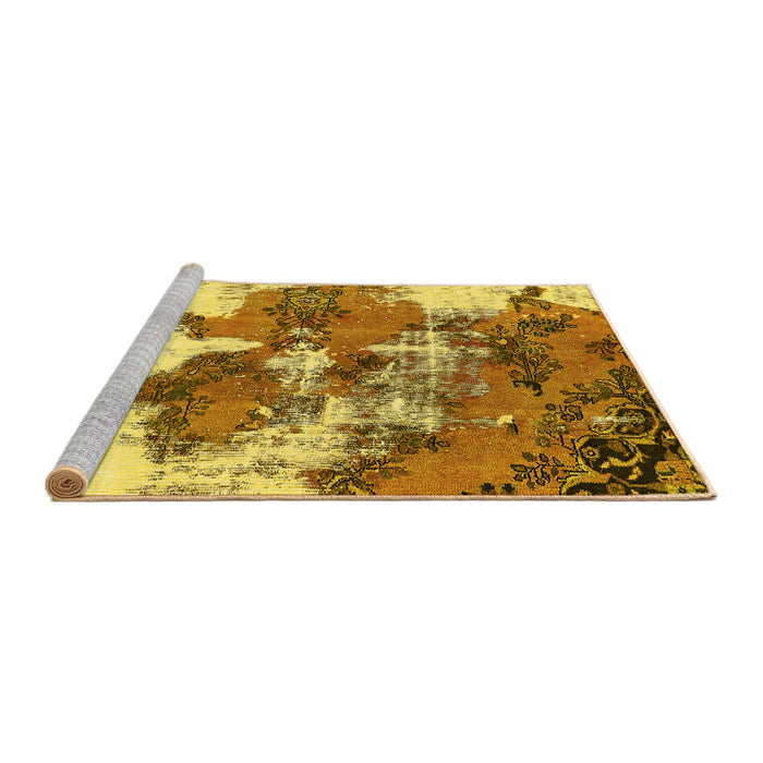 Sideview of Machine Washable Abstract Yellow Modern Rug, wshabs753yw