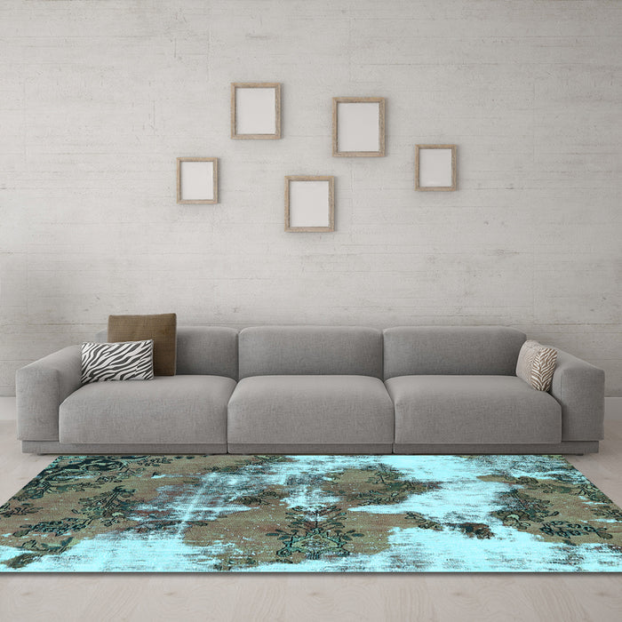 Machine Washable Abstract Light Blue Modern Rug in a Living Room, wshabs753lblu