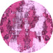 Round Machine Washable Abstract Pink Modern Rug, wshabs753pnk