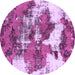 Round Machine Washable Abstract Purple Modern Area Rugs, wshabs753pur