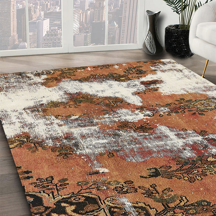 Abstract Saddle Brown Modern Rug in Family Room, abs753