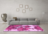 Machine Washable Abstract Pink Modern Rug, wshabs753pnk