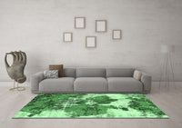 Machine Washable Abstract Emerald Green Modern Rug, wshabs753emgrn