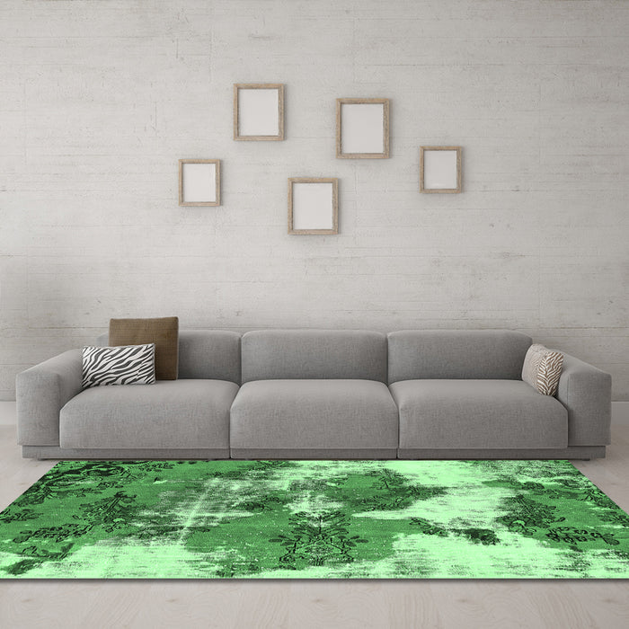 Machine Washable Abstract Emerald Green Modern Area Rugs in a Living Room,, wshabs753emgrn