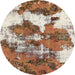 Round Machine Washable Abstract Saddle Brown Rug, wshabs753