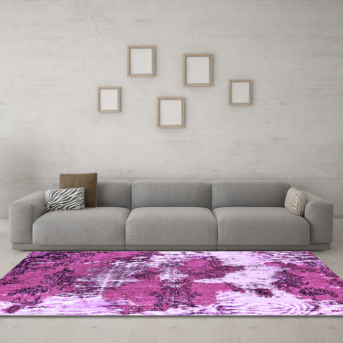 Machine Washable Abstract Purple Modern Area Rugs in a Living Room, wshabs753pur